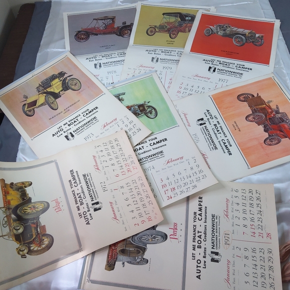 Vintage 1970's Antique Car Insurance Advertising Wall Hanging Calendar Lot Of 8 - Picture 1 of 16